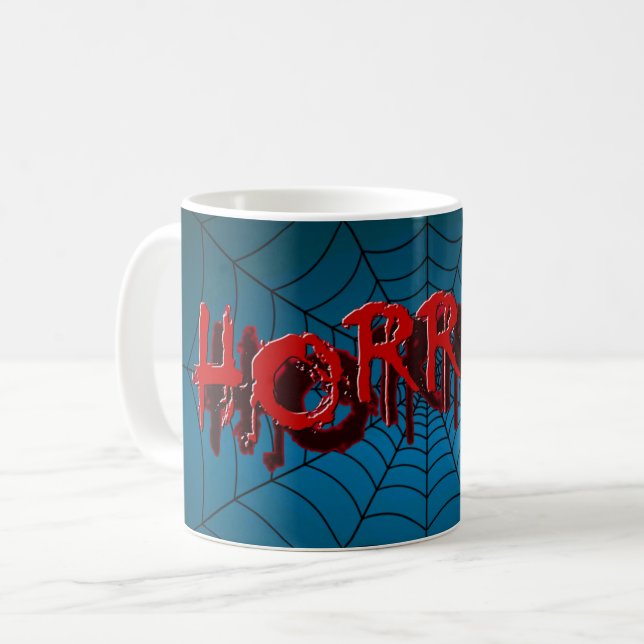 Halloween Party Red Horror Spider Web Blue Scary Coffee Mug (Front Left)