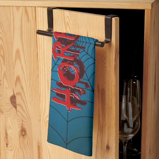 Halloween Party Red Horror Spider Web Blue Scary Kitchen Towel (Thirds Fold)