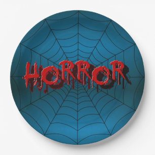 Halloween Party Red Horror Spider Web Blue Scary Paper Plate