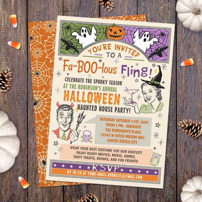 Halloween Party Retro Fall Humour Faboolous Fling Invitation (Creator Uploaded)