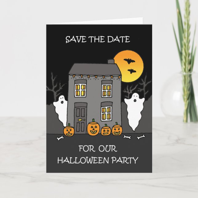 Halloween Party Save the Date Cartoon Humor Card (Front)