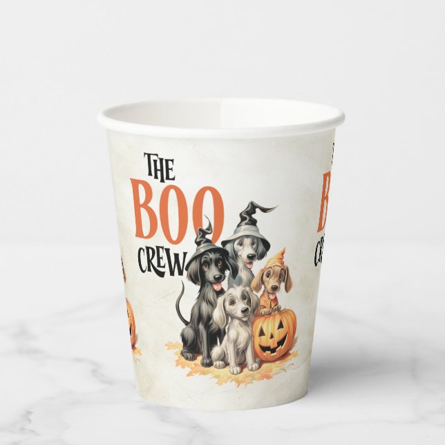 Halloween Party Scary Boo Dogs Crew Orange Pumpkin Paper Cups (Left)