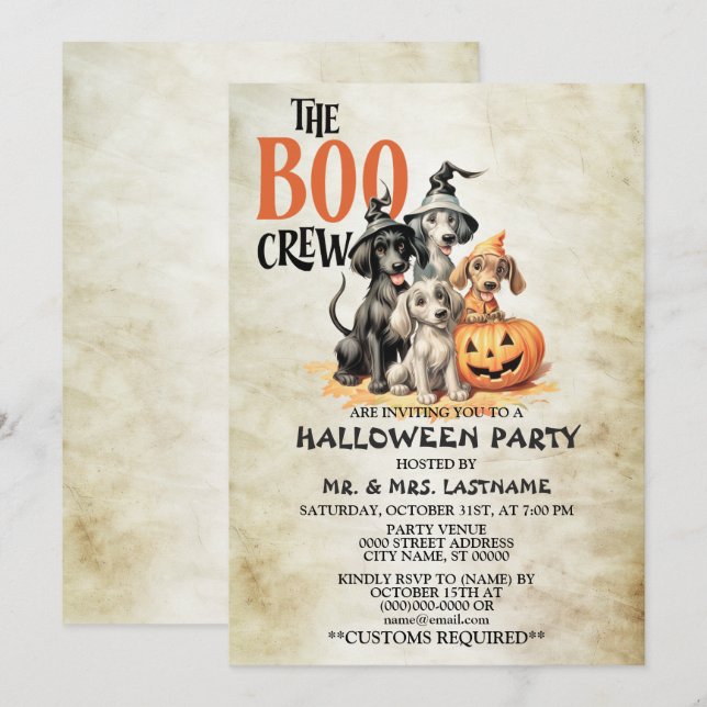 Halloween Party Scary Boo Dogs Crew Spooky Invitation (Front/Back)