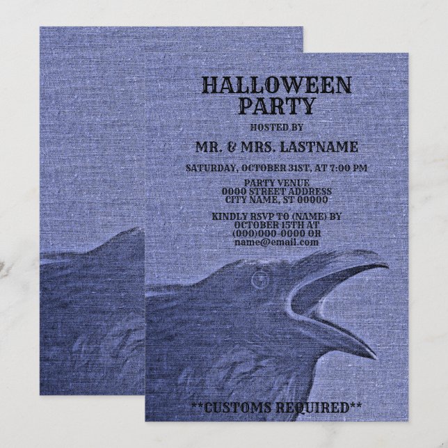 Halloween Party Scary Craw Blue Purple Spooky Invitation (Front/Back)