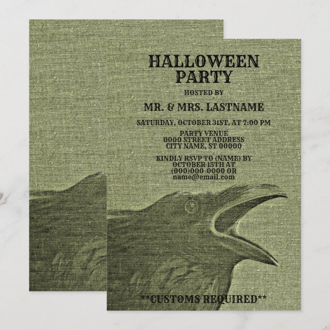 Halloween Party Scary Craw Yellow Green Spooky Invitation (Front/Back)