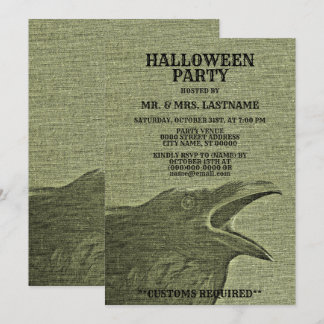 Halloween Party Scary Craw Yellow Green Spooky Invitation