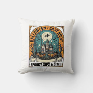Halloween Party Shirt Spooky Feast Haunted House_1 Throw Pillow