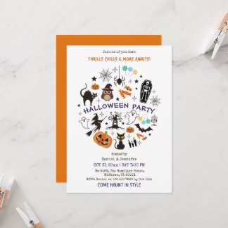 Halloween Party Skeleton Icons Spooky Adult Hosted Invitation