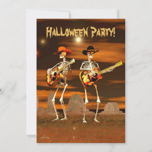 Halloween Party Skeleton Musicians (text on back) Invitation