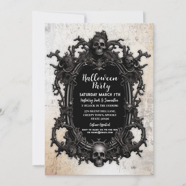 Halloween Party Skull Frame Gothic Birthday Invitation (Front)
