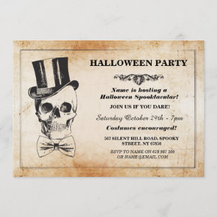 Halloween Party Skull Top Hat Bow Tie Spook Invite