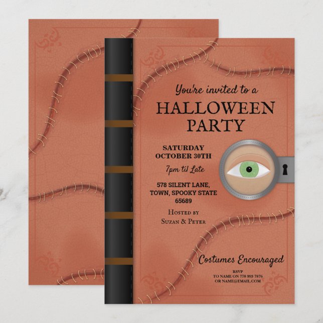 Halloween Party Spell Book Hocus Eye Horror Invitation (Front/Back)