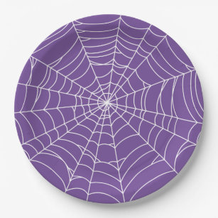 Halloween Party, Spider Web, Purple and White Paper Plate