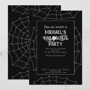 Halloween party spiderweb black and white invitation