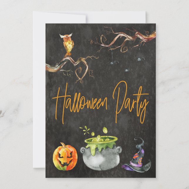 Halloween Party Spooky Pumpkin Owl Spider Costume Invitation (Front)