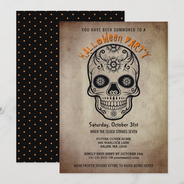 Halloween Party Sugar Skull Day of the Dead Invite (Front/Back)