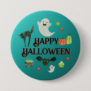 Halloween Party Teal and Green 3 Inch Round Button