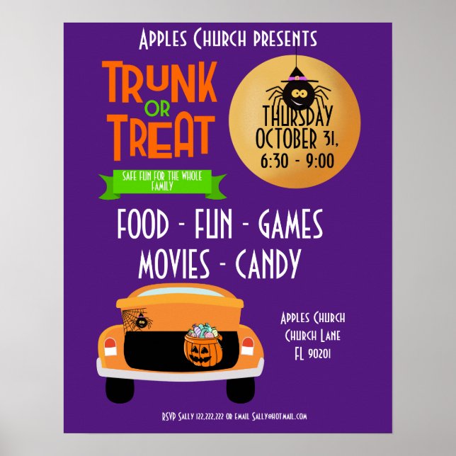 Halloween party theme event trunk or treat poster (Front)