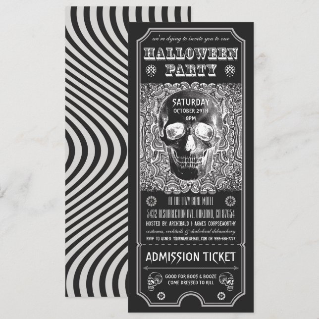 Halloween Party Ticket Invitations Psychedelic (Front/Back)