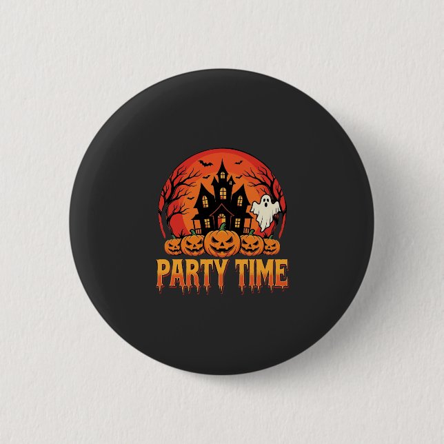 Halloween Party Time Ghost Pumpkin Design_1 2 Inch Round Button (Front)