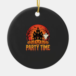 Halloween Party Time Ghost Pumpkin Design_1 Ceramic Ornament