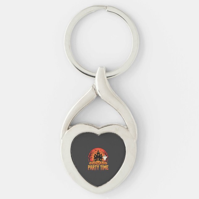 Halloween Party Time Ghost Pumpkin Design_1 Keychain (Front)
