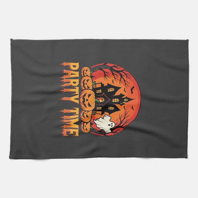 Halloween Party Time Ghost Pumpkin Design_1 Kitchen Towel (Horizontal)