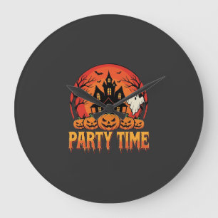 Halloween Party Time Ghost Pumpkin Design_1 Large Clock