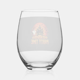 Halloween Party Time Ghost Pumpkin Design_1 Stemless Wine Glass