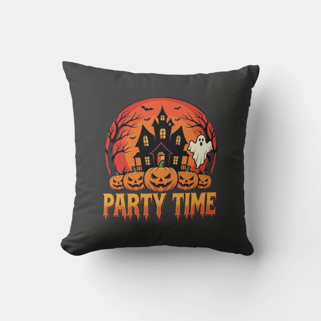 Halloween Party Time Ghost Pumpkin Design_1 Throw Pillow (Front)