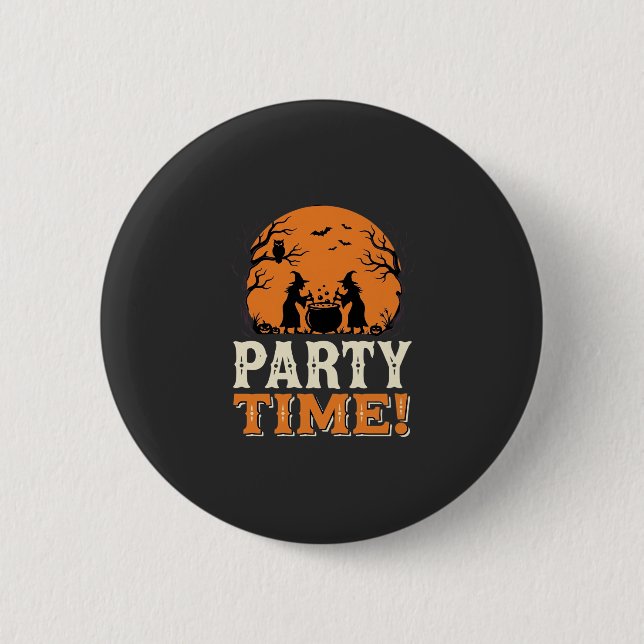 Halloween Party Time Witch Cauldron Design_1 2 Inch Round Button (Front)
