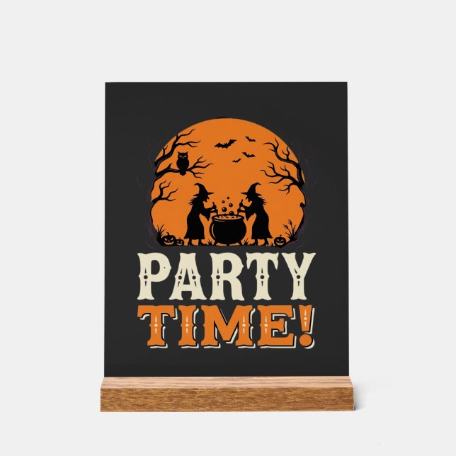 Halloween Party Time Witch Cauldron Design_1 Acrylic Sign (Front)
