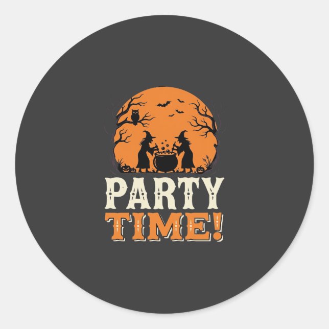 Halloween Party Time Witch Cauldron Design_1 Classic Round Sticker (Front)