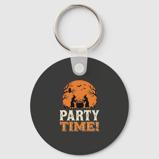 Halloween Party Time Witch Cauldron Design_1 Keychain (Front)