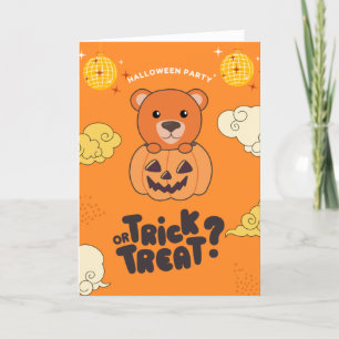 Halloween Party Trick Or Treat Bear Pumkin Holiday Card