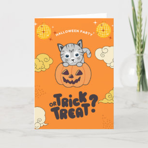 Halloween Party Trick Or Treat Cat Pumkin Holiday  Card