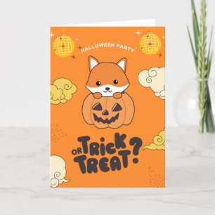 Halloween Party Trick Or Treat Fox Pumkin Holiday Card