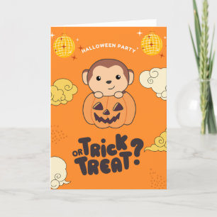 Halloween Party Trick Or Treat Monkey Pumkin Holid Holiday Card