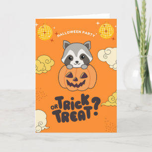 Halloween Party Trick Or Treat Raccoon Pumkin Holi Holiday Card