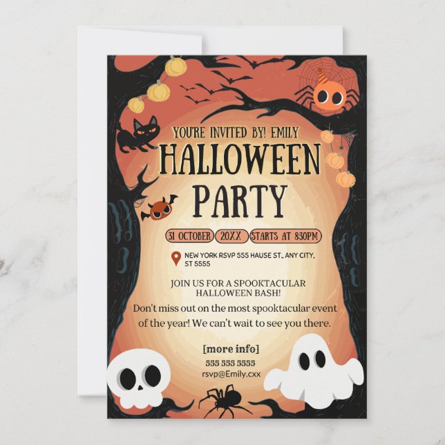 halloween party typography modern instant download invitation (Front)