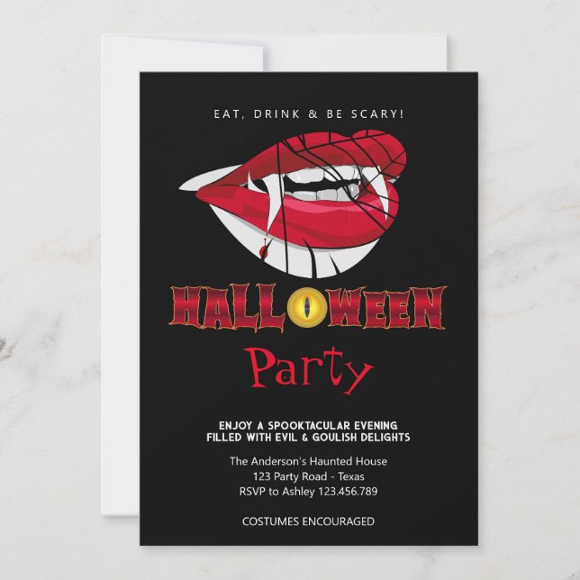 Halloween Party Vampire Teeth Gothic   Invitation (Front)