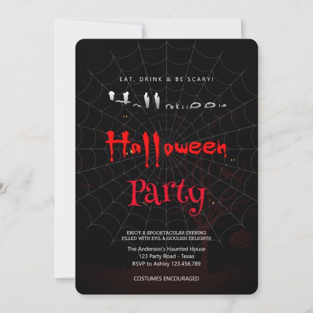 Halloween Party Vintage Gothic,Spider's web Invitation (Front)
