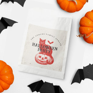 Halloween Party Vintage Orange Pumpkin Cat Bat  Favour Bag