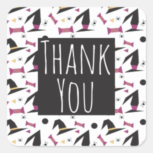 Halloween Party Witch Hat Candy Spiders Thank You Square Sticker