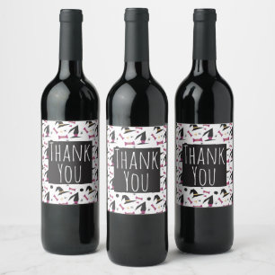 Halloween Party Witch Hat Candy Spiders Thank You Wine Label