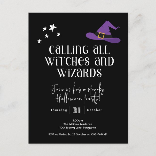 Halloween Party, witches and wizards  Postcard (Front)