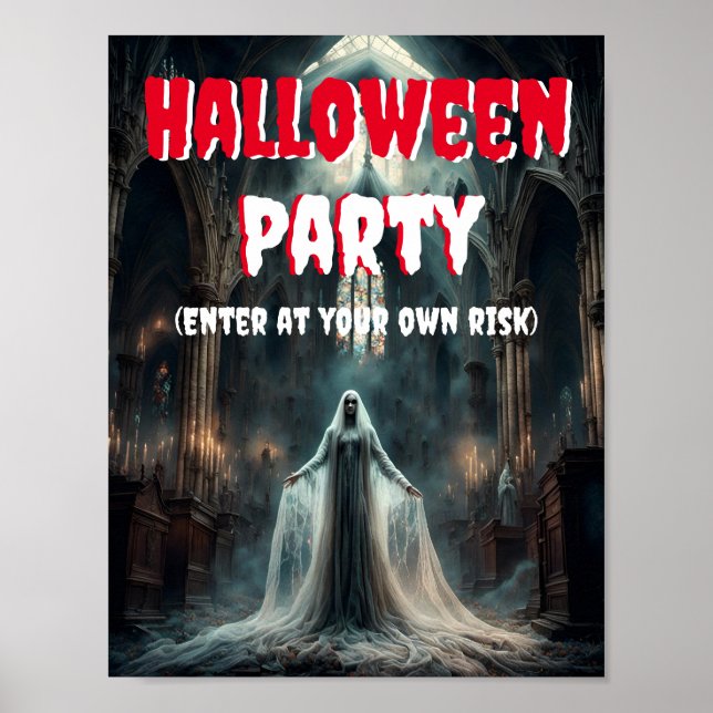Halloween Party with Creepy Ghost Poster (Front)