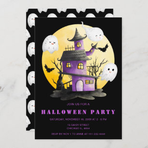 Halloween Party with Haunted House and Ghosts Invitation