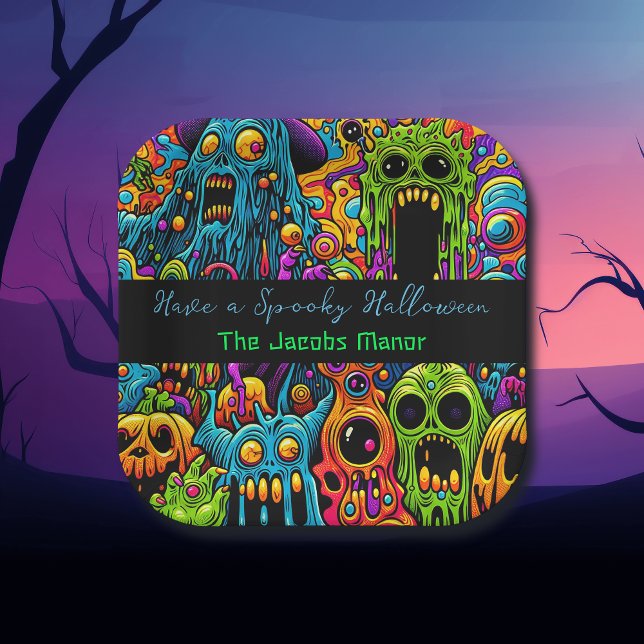 Halloween Party | Zombie and Monsters Personalized Paper Plate (Creator Uploaded)