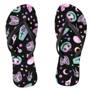Halloween pastel gothic apothecary and graveyard flip flops